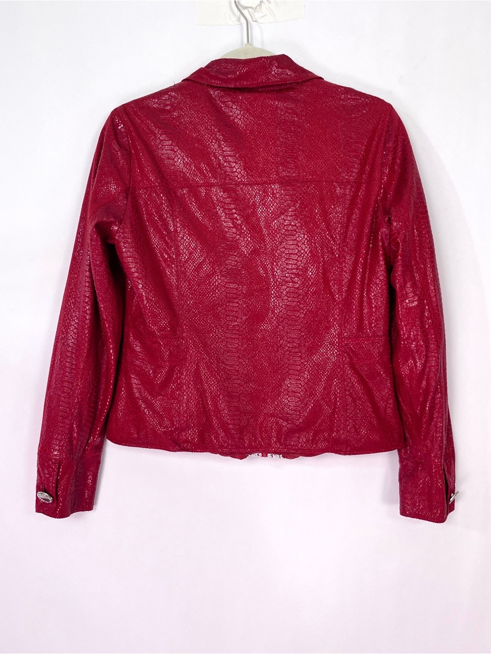 Just B Red Snakeskin Animal Print Jacket Rhinestone Bling Buttons Sz Medium - Picture 2 of 6